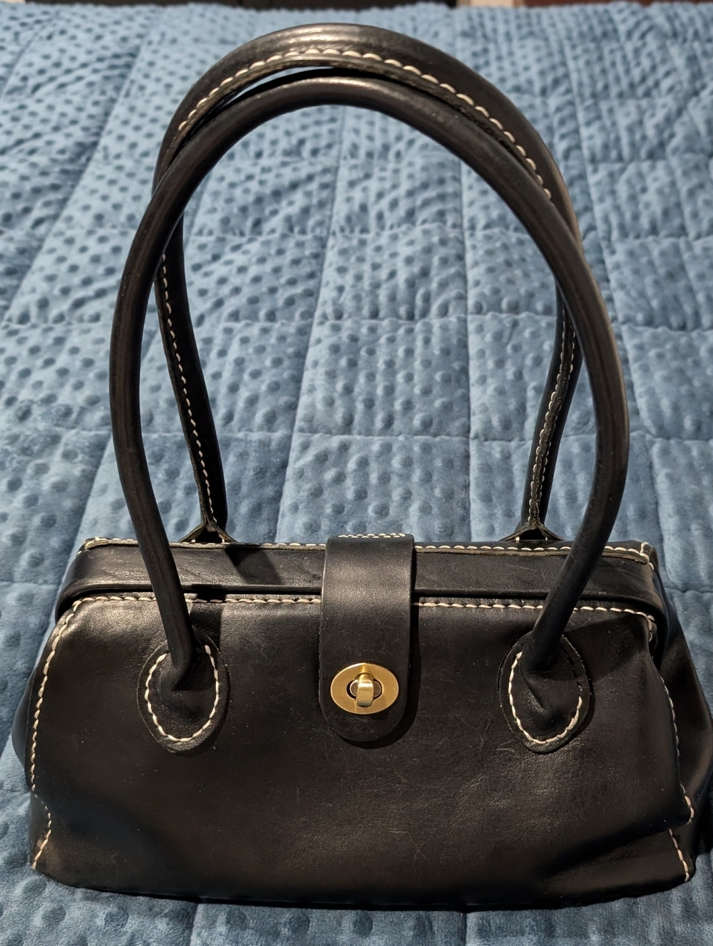 Black Leather Top-Handle Women's Bag